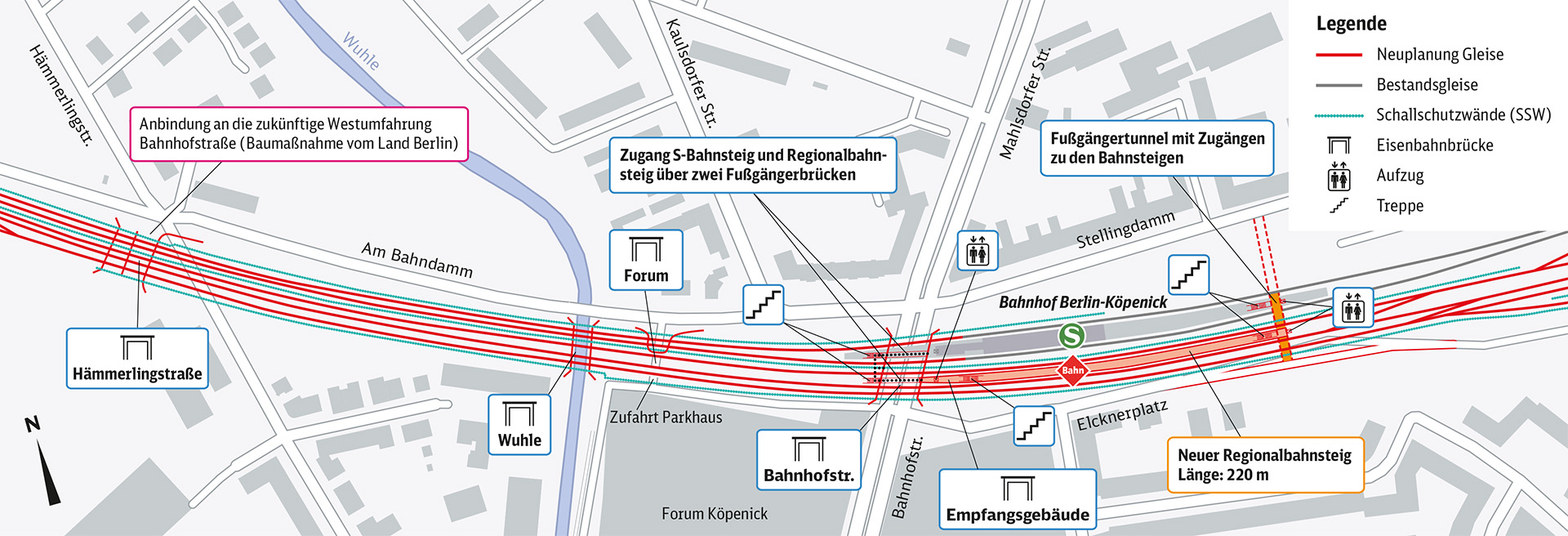 Übersichtsplan zu den Arbeiten am Bahnhof Köpenick (Stand August 2022), Grafik: DB Netz AG