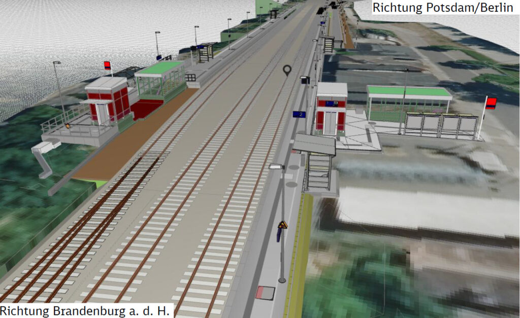 Die Zugangsbereiche zu beiden Bahnsteigen erhalten eine Grunderneuerung und werden neu gestaltet, Grafik: DB InfraGO AG