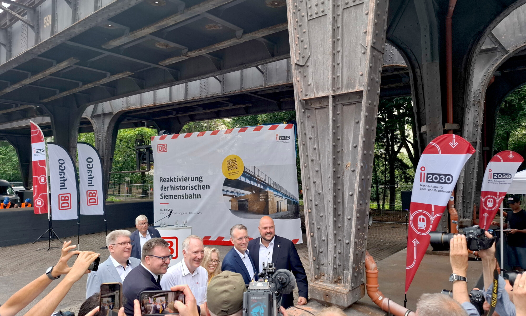 Start der Sanierungsarbeiten am Stahlviadukt beim i2030-Projekt Siemensbahn, Foto VBB GmbH, Stapf